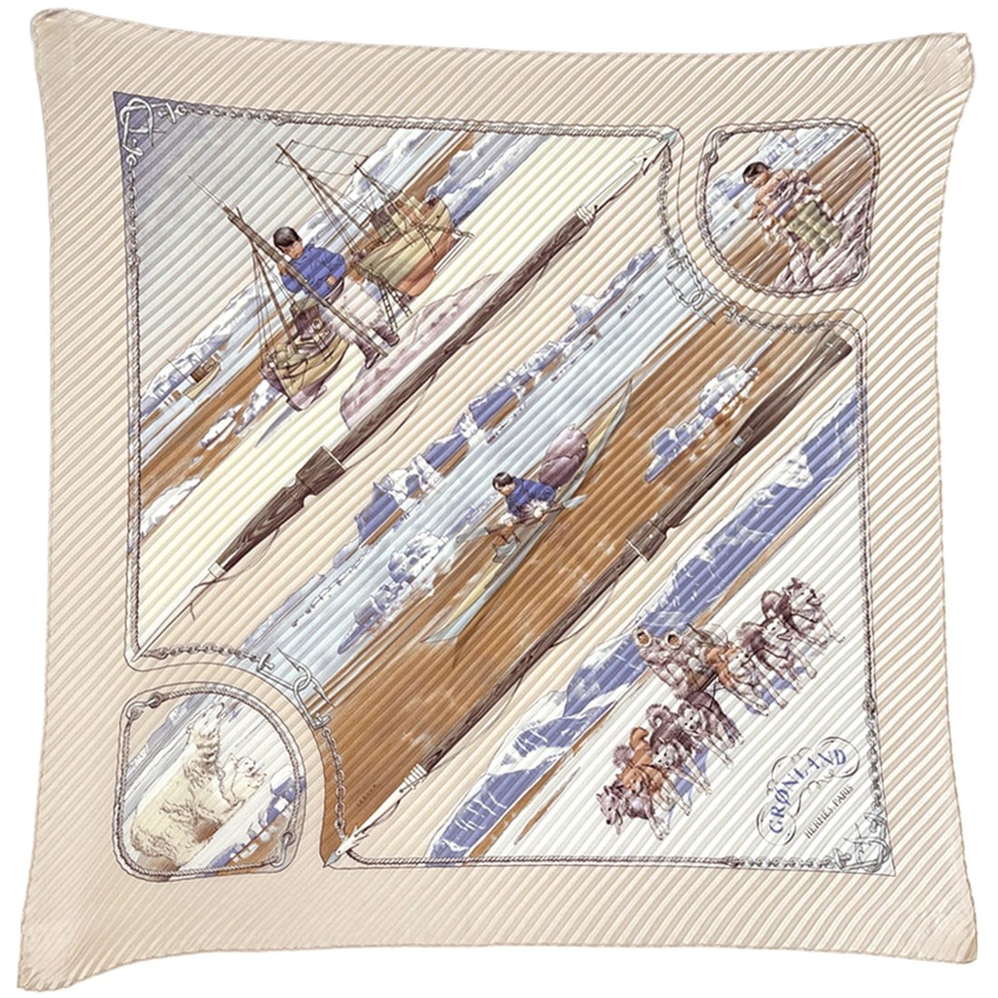 Hermes Hermès CRONLAND Pleated Scarf/Muffler, Women's, Silk, Beige, Multicolor, Dog Sled, Large: --- Catalog ---Category: SizeSize (LxW): 1.31m / 51.57''Category: DesignType: ScarfColor: Beige, Multi-colorGender: WomenMaterial: Silk Category: GeneralBrand: HermesCountry of Origin: France--- Item