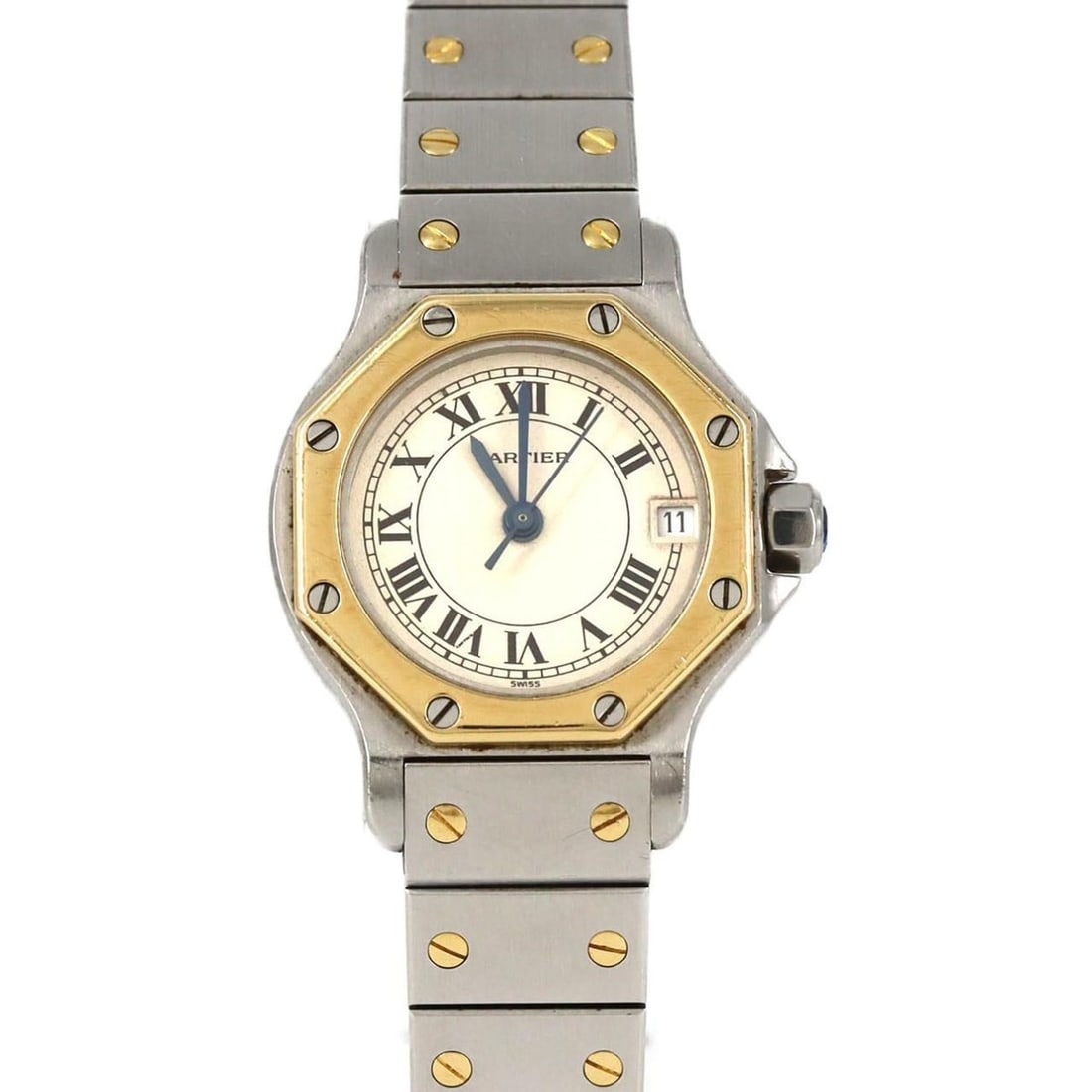 Cartier Santos Octagon SM Two-tone Watch W2001683 SSxYG Quartz Movement: --- Catalog ---Category: SizeWrist Size: 15cm / 5.9''Case Diameter: 24mm / 0.94''Category: DesignType: WristwatchGender: WomenColor (Dial): SilverMaterial (Band): Stainless steel, Yellow goldMaterial