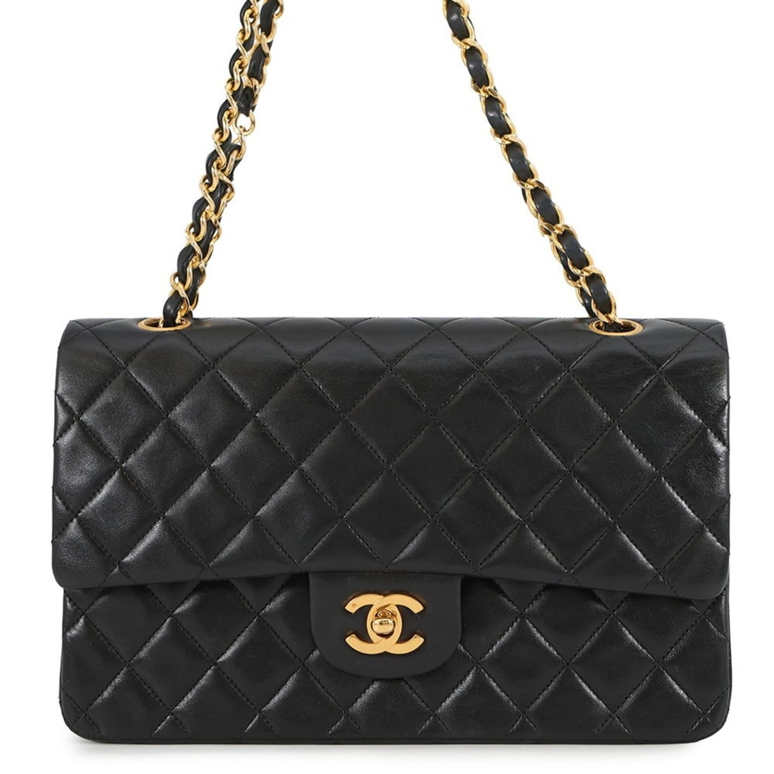 Chanel Matelasse 25 Chain Shoulder Bag with Coco Mark and Lambskin Leather (A01112) - Black: --- Catalog ---Category: SizeSize (HxWxD): 15.5cm x 25.5cm x 7cm / 6.1'' x 10.03'' x 2.75''Category: DesignType: Shoulder bagColor: BlackGender: WomenMaterial: Leather Leather/Fur Type: LambskinCatego