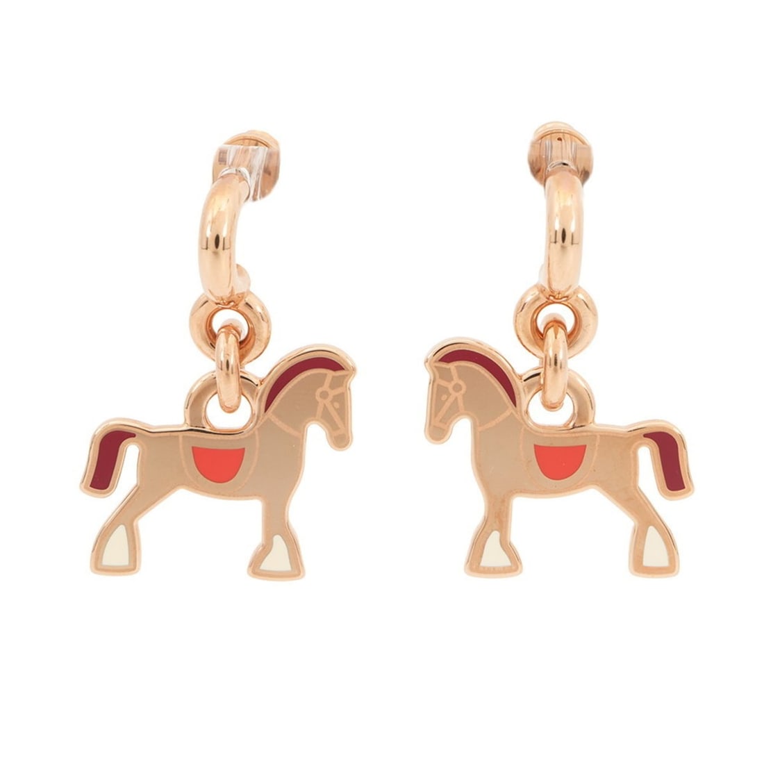 Hermes Hermès Cheval Grand Parade lacquered metal earrings: --- Catalog ---Category: SizeSize (HxWxD): 32.00mm x 23.00mm / 1.26'' x 0.91''Category: DesignType: Stud earringsColor: PinkGender: Women,MenMaterial: Lacquer, Metal, Pink goldCategory: GeneralBrand: