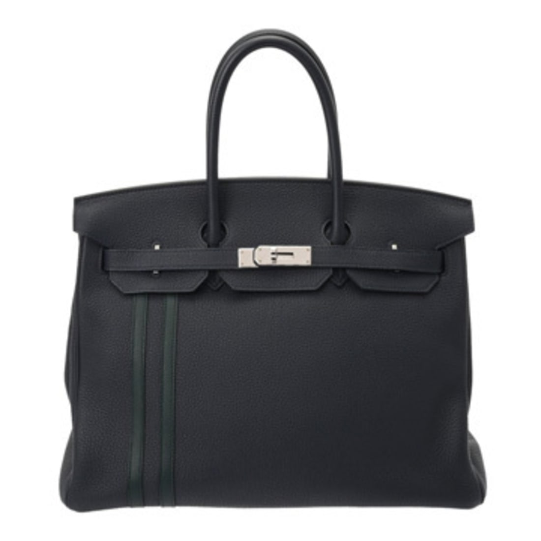 HERMES Birkin 35 Officer Bleu Nuit Vert Sible Silver Hardware C Stamp (circa 2018) Men's/Women's: --- Catalog ---Category: SizeSize (HxWxD): 25cm x 35cm x 18cm / 9.84'' x 13.77'' x 7.08''Category: DesignType: HandbagColor: Blue nuitGender: Men,WomenMaterial: Togo leather Category: GeneralLine: Bir
