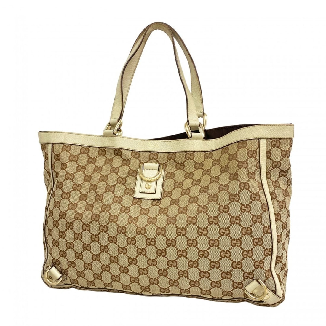Gucci GG Canvas Abbey Tote Bag 141472 Beige Brown Champagne Women's: --- Catalog ---Category: SizeSize (HxWxD): 27cm x 39cm x 11cm / 10.62'' x 15.35'' x 4.33''Category: DesignType: Tote bagColor: Beige, BrownGender: WomenMaterial: Canvas Hardware Color: Champagne goldC