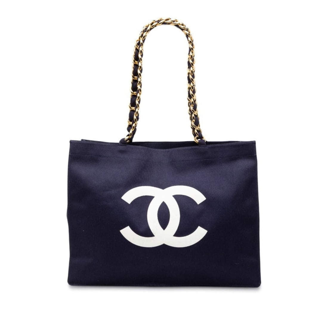 CHANEL Logo Coco Mark Chain Tote Bag Navy Canvas Women's: --- Catalog ---Category: SizeSize (HxWxD): 31.5cm x 41cm x 11cm / 12.4'' x 16.14'' x 4.33''Category: DesignType: Tote bagColor: NavyGender: WomenMaterial: Canvas Category: GeneralBrand: Chanel--- Item