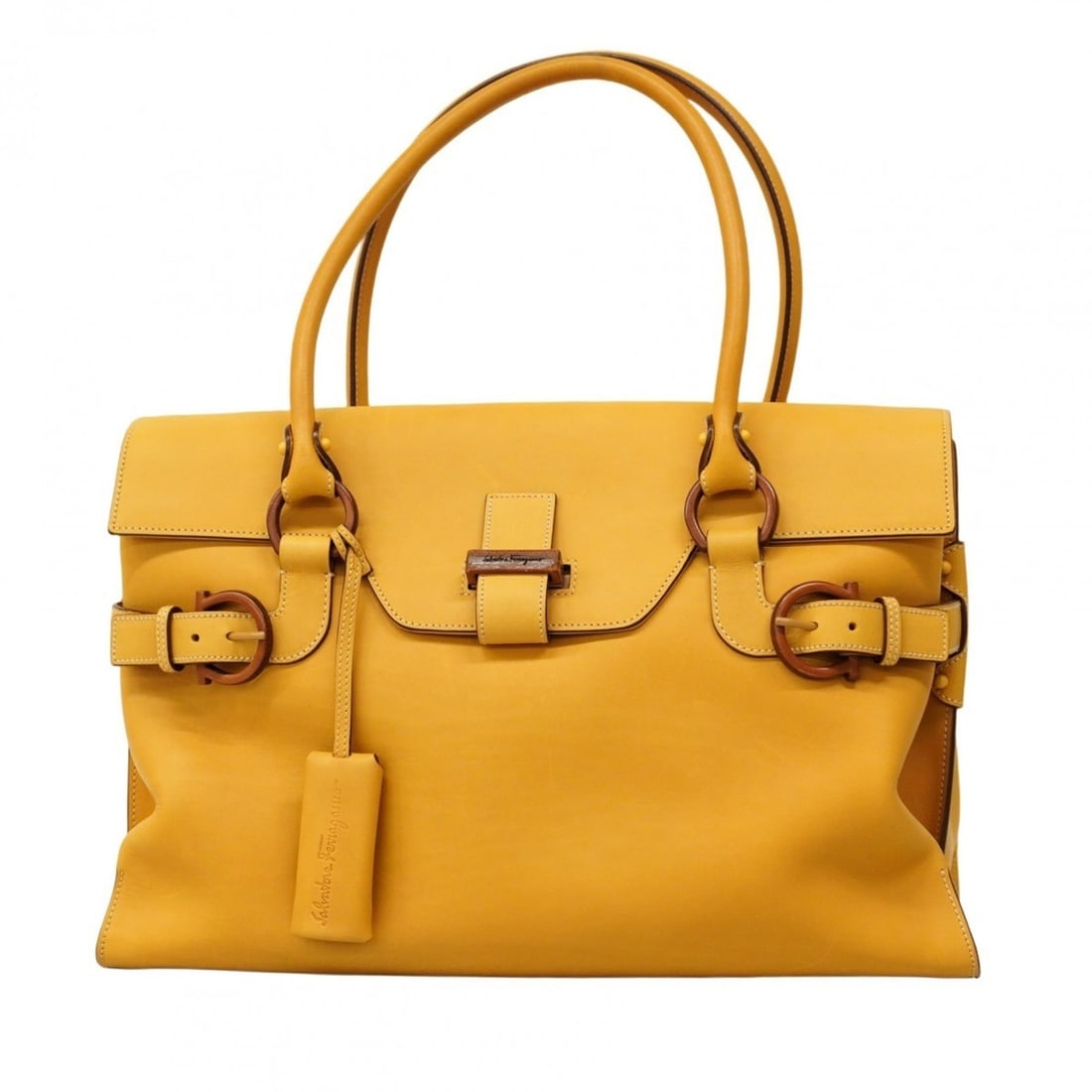 Salvatore Ferragamo Gancini leather handbag, yellow, for women: --- Catalog ---Category: SizeSize (HxWxD): 25cm x 38cm x 13.5cm / 9.84'' x 14.96'' x 5.31''Category: DesignType: HandbagColor: YellowGender: WomenMaterial: Leather Hardware Color: SilverCategory: Gene