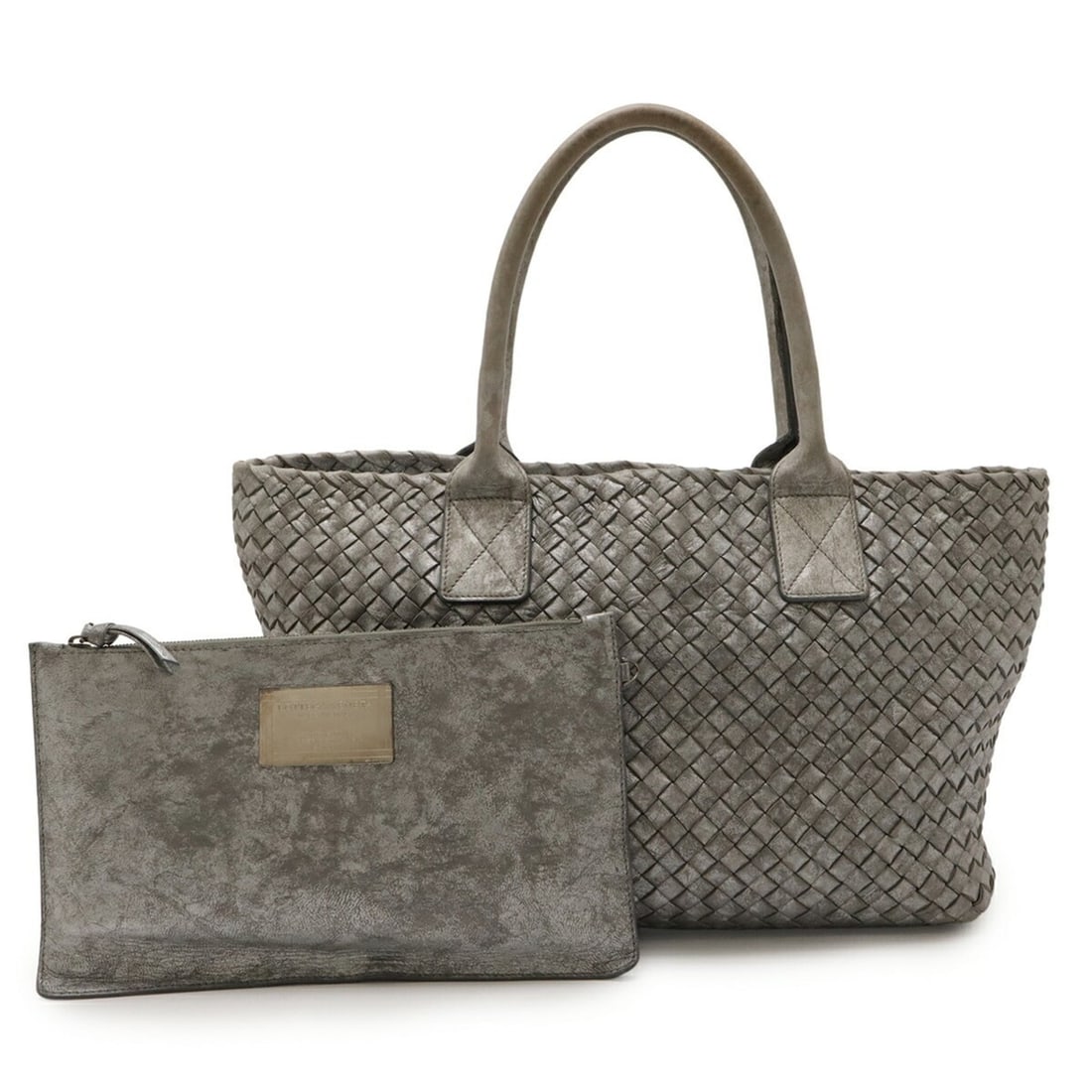 BOTTEGA VENETA Intrecciato Cabas PM Tote/Shoulder Bag in Metallic Silver Leather, Limited Edition of: --- Catalog ---Category: SizeSize (HxWxD): 24cm x 31.5cm x 15cm / 9.44'' x 12.4'' x 5.9''Category: DesignType: Shoulder bag, Tote bagColor: Metallic silverGender: Men,WomenMaterial: Leather Category: