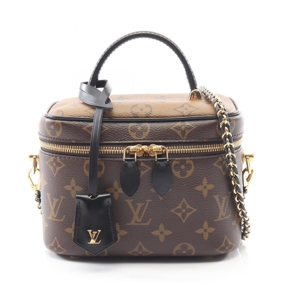 Louis Vuitton Vanity NV PM Handbag, Coated Canvas and Leather, Monogram Reverse, Women's, Brown: --- Catalog ---Category: SizeSize (HxWxD): 13cm x 18cm x 10cm / 5.11'' x 7.08'' x 3.93''Category: DesignType: HandbagColor: Black, BrownGender: WomenMaterial: Coated canvas , PVC , Monogram Reverse ,