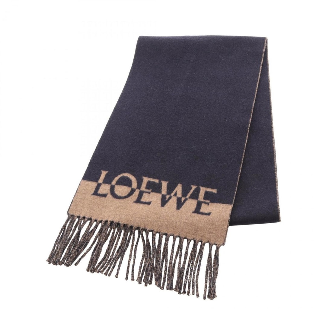 LOEWE logo scarf, wool and cashmere, for men women, navy brown.: --- Catalog ---Category: SizeSize (LxW): 2m x 27cm / 78.74'' x 10.62''Category: DesignType: StoleColor: Brown, NavyGender: Men,WomenMaterial: Wool , Cashmere Category: GeneralBrand: Loewe--- Item List