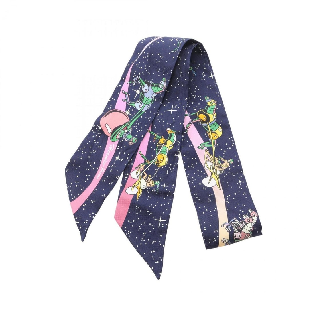 Hermes Hermès Twilly Space Derby Silk Scarf for Women, Navy Multicolor: --- Catalog ---Category: SizeSize (LxW): 85cm x 5cm / 33.46'' x 1.96''Category: DesignType: ScarfColor: Multi-color, NavyGender: WomenMaterial: Silk Category: GeneralBrand: Hermes--- Item List ---Sect