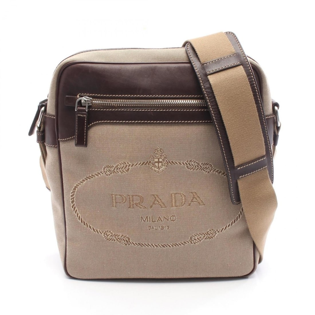 Prada Logo Jacquard Shoulder Bag, Canvas and Leather, Women's, Beige Brown, 46022: --- Catalog ---Category: SizeSize (HxWxD): 28cm x 23.5cm x 8.5cm / 11.02'' x 9.25'' x 3.34''Category: DesignType: Shoulder bagColor: Beige, BrownGender: WomenMaterial: Canvas , Leather Category: Gener