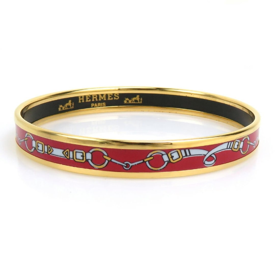 Hermès HERMES bangle bracelet in enamel, gold and red, for women, e61306a: --- Catalog ---Category: SizeLength: 20.5cm / 8.07''Category: DesignType: BangleColor: Gold, Red colorGender: WomenMaterial: Enamel, MetalCategory: GeneralBrand: HermesCountry of Origin: Austria--- It