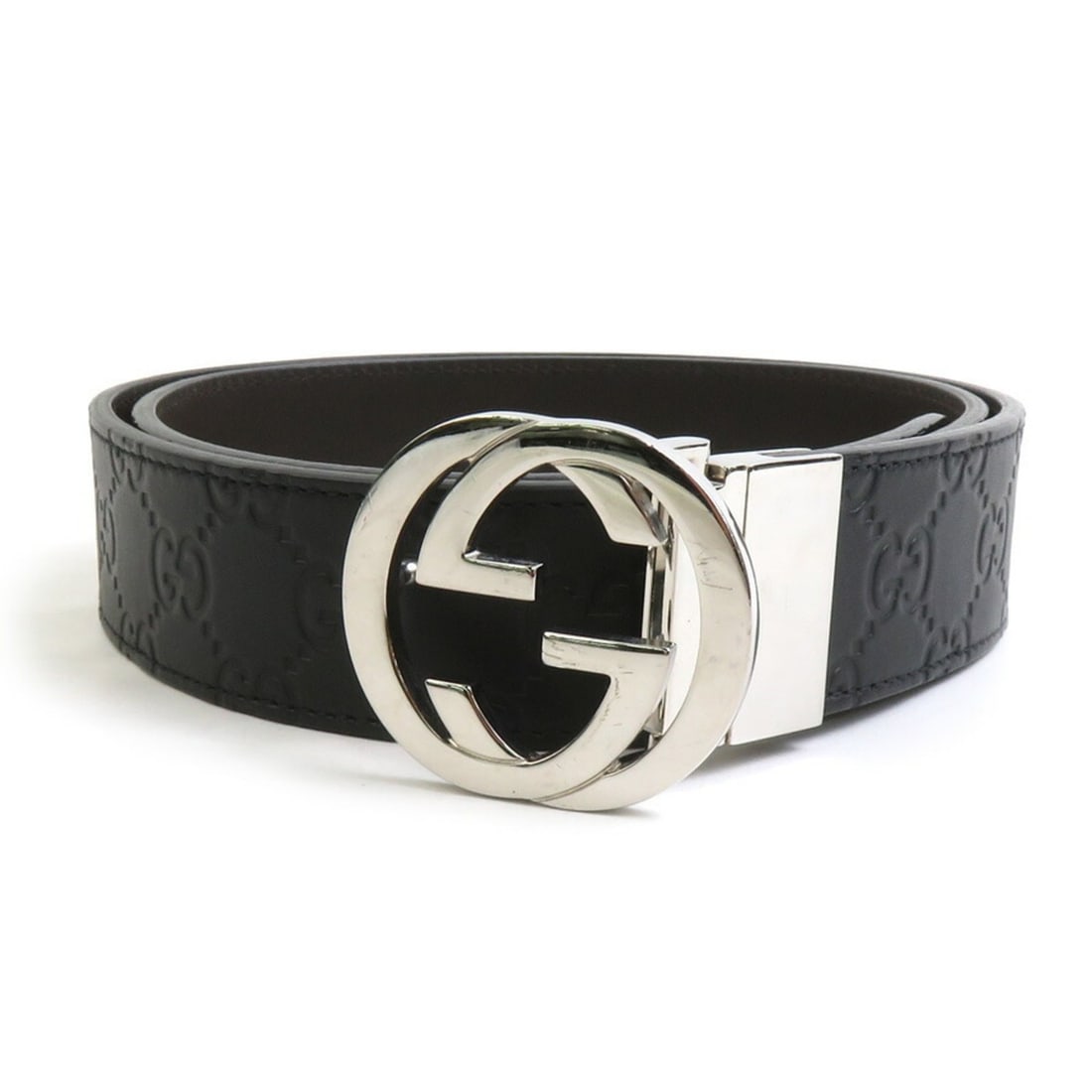 Gucci Guccissima Leather/Metal Belt, Black/Silver, Men's, 473030 e61300g: --- Catalog ---Category: SizeLength: 84cm - 94cm / 33.07'' - 37''Category: DesignType: Standard beltColor: Black, SilverGender: MenMaterial (Strap): Leather , Metal Category: GeneralMPN: 473030Brand: