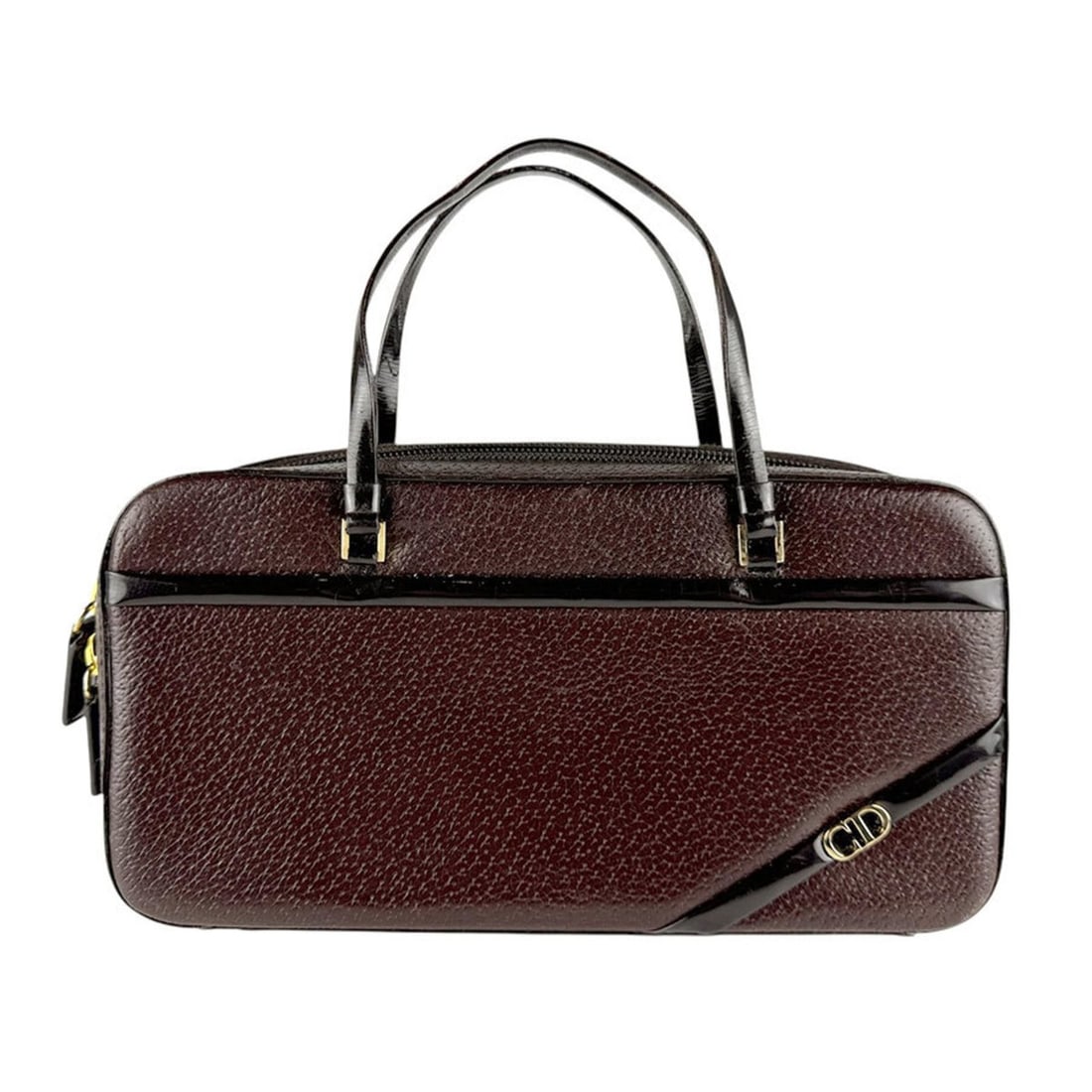 Christian Dior Women's Handbag, Leather/Patent Leather, Dark Brown and Gold, Z8259: --- Catalog ---Category: SizeSize (HxWxD): 12cm x 24cm x 5cm / 4.72'' x 9.44'' x 1.96''Category: DesignType: HandbagColor: Dark brownGender: WomenMaterial: Leather , Patent leather Hardware Color: Gol