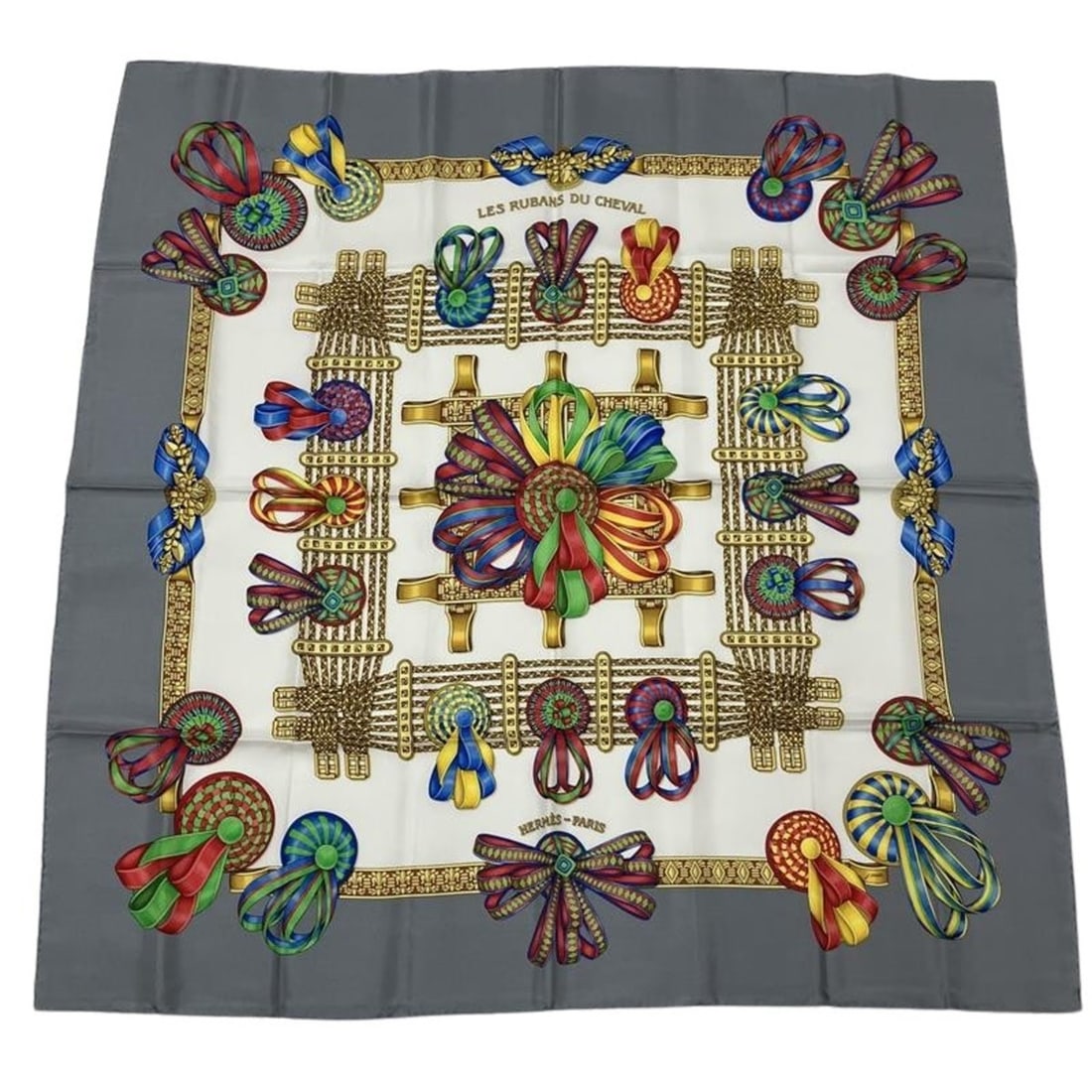 Hermes Hermès Carré 90 "Les Rubans du Cheval" Horse Ribbon Scarf, Silk, Gray, Women's: --- Catalog ---Category: SizeSize (LxW): 90cm x 90cm / 35.43'' x 35.43''Category: DesignType: ScarfColor: GrayGender: WomenMaterial: Silk 100%Category: GeneralBrand: HermesCountry of Origin: France---