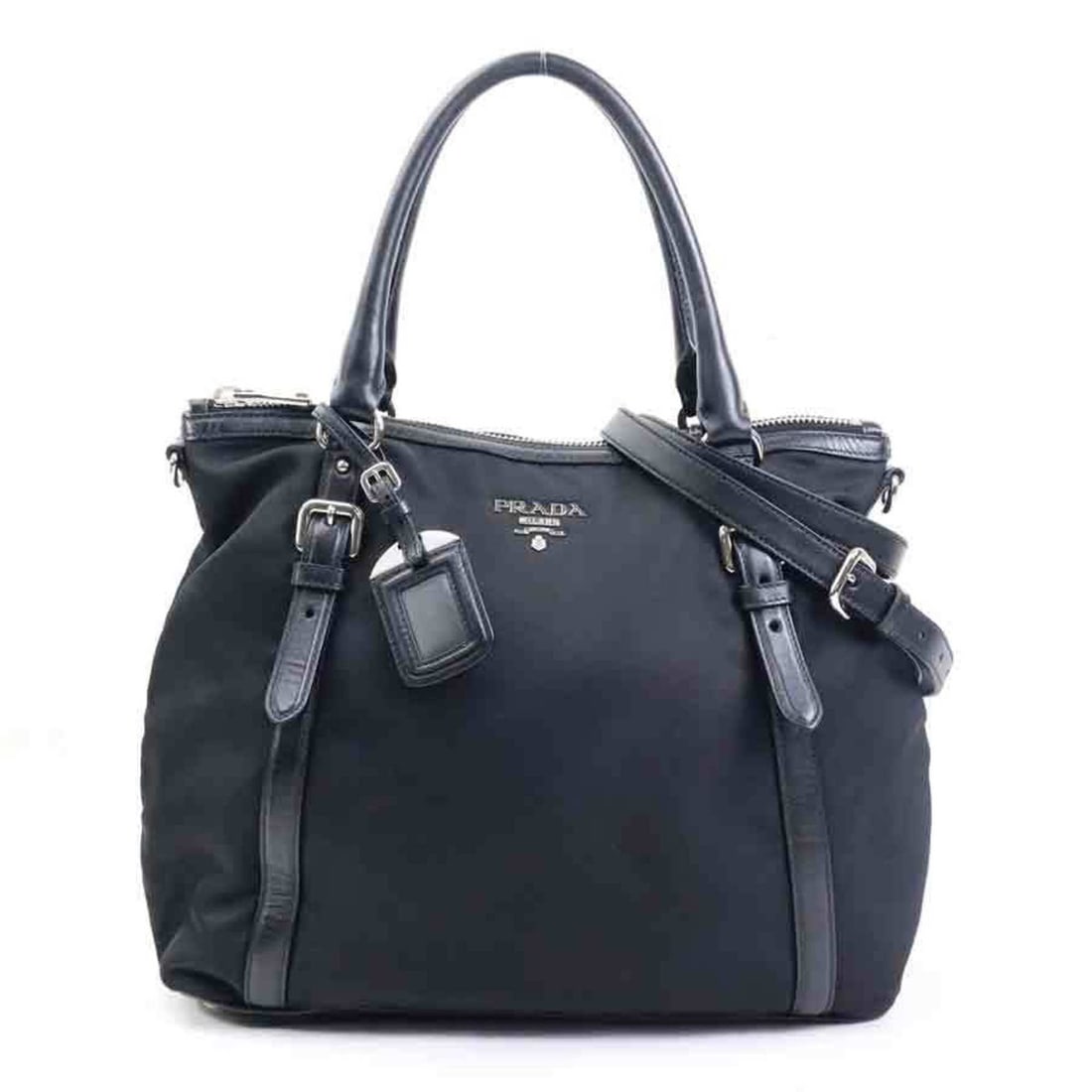Prada PRADA Handbag Shoulder Bag Nylon/Leather Black Silver Women's e61271k: --- Catalog ---Category: SizeSize (HxWxD): 30cm x 35cm x 16cm / 11.81'' x 13.77'' x 6.29''Category: DesignType: Handbag, Shoulder bagColor: BlackGender: WomenMaterial: Nylon , Leather Category: Genera