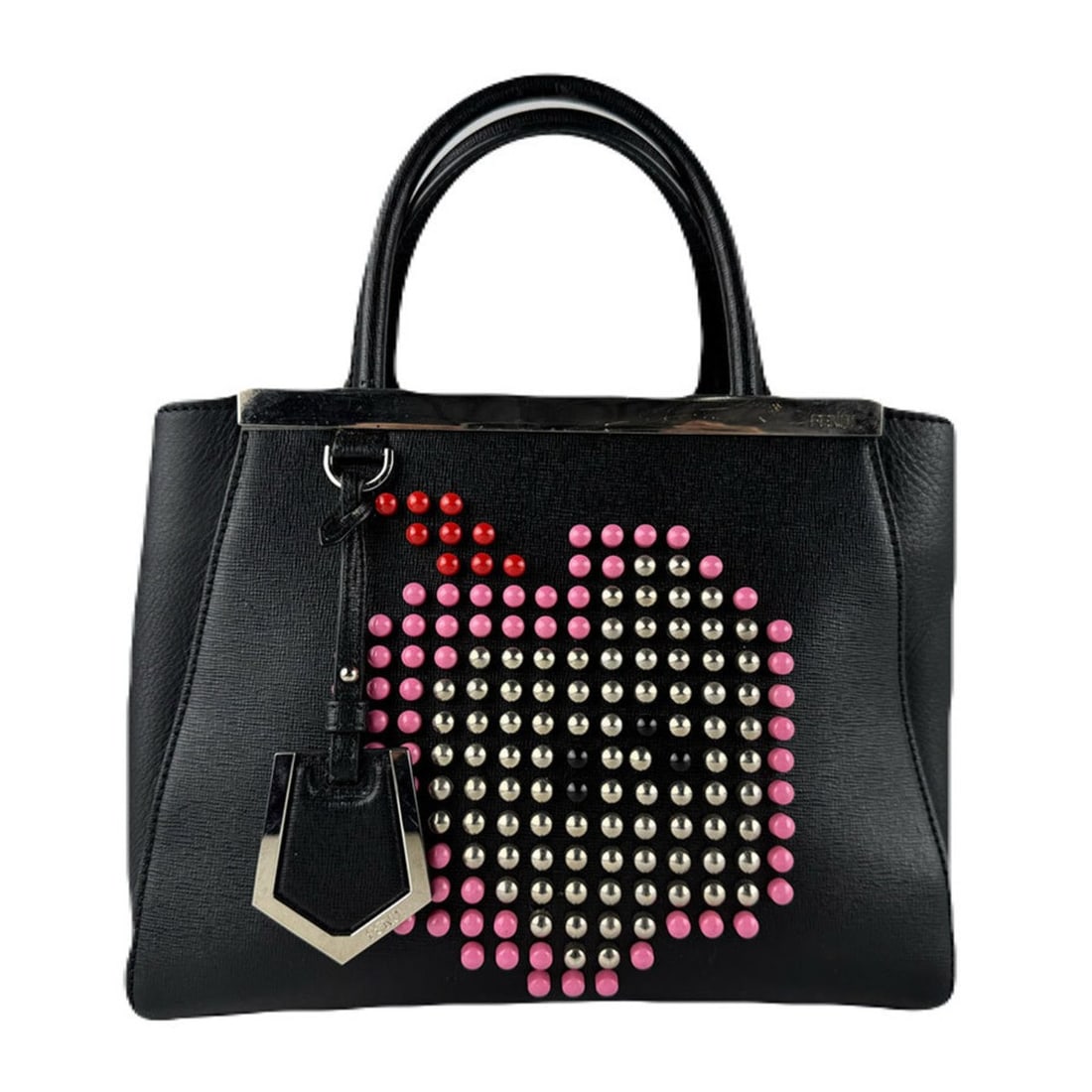 FENDI Petite Toujours Handbag Shoulder Bag in Leather/Metal, Black/Pink/Silver, Women's, 8BH253-67L: --- Catalog ---Category: SizeSize (HxWxD): 20cm x 28cm x 11cm / 7.87'' x 11.02'' x 4.33''Category: DesignType: Handbag, Shoulder bagColor: Black, Pink, SilverGender: WomenMaterial: Leather Category: G