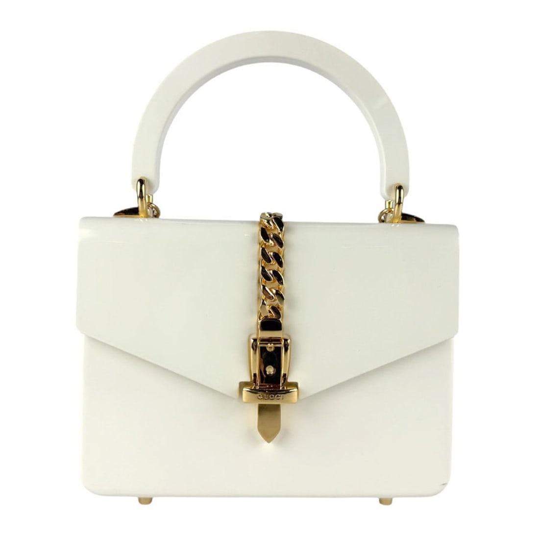 Gucci Sylvie Acrylic Shoulder Bag in Ivory, Women's, 589482 z8203: --- Catalog ---Category: SizeSize (HxWxD): 19cm x 20cm x 5cm / 7.48'' x 7.87'' x 1.96''Category: DesignType: Handbag, Shoulder bagColor: IvoryGender: WomenMaterial: Acrylic Category: GeneralMPN: 58948