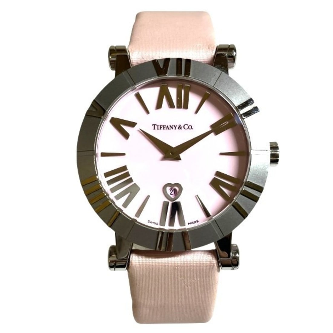 Tiffany Atlas & Heart Date Quartz Watch for Women: --- Catalog ---Category: SizeWrist Size: 13cm - 16.5cm / 5.11'' - 6.49''Case Diameter: 29.5mm / 1.16''Category: DesignType: WristwatchGender: WomenColor (Dial): PinkMaterial (Case): Stainless steelCat
