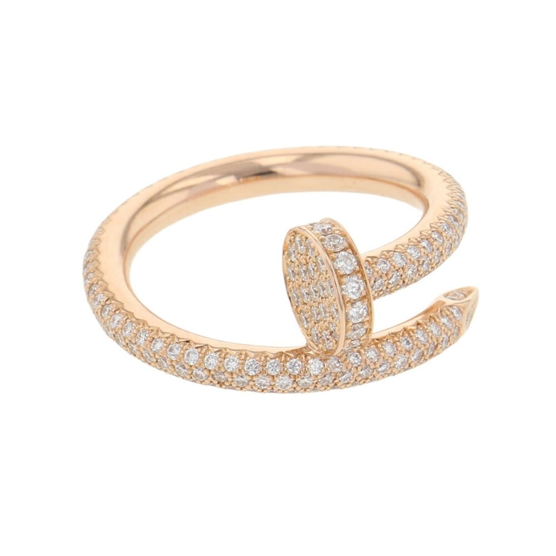 Cartier Juste un Clou ring, classic model, with 241 paved diamonds totaling 0.85 carats, 18KPG, size: --- Catalog ---Category: SizeWeight: 5.8g / 0.2oz.JP Size: 10US Size: 5.5Category: DesignType: Band ringStone: DiamondGender: WomenMaterial: Pink gold (18K)Weight (ct.): 0.85Category: GeneralLine: Jus