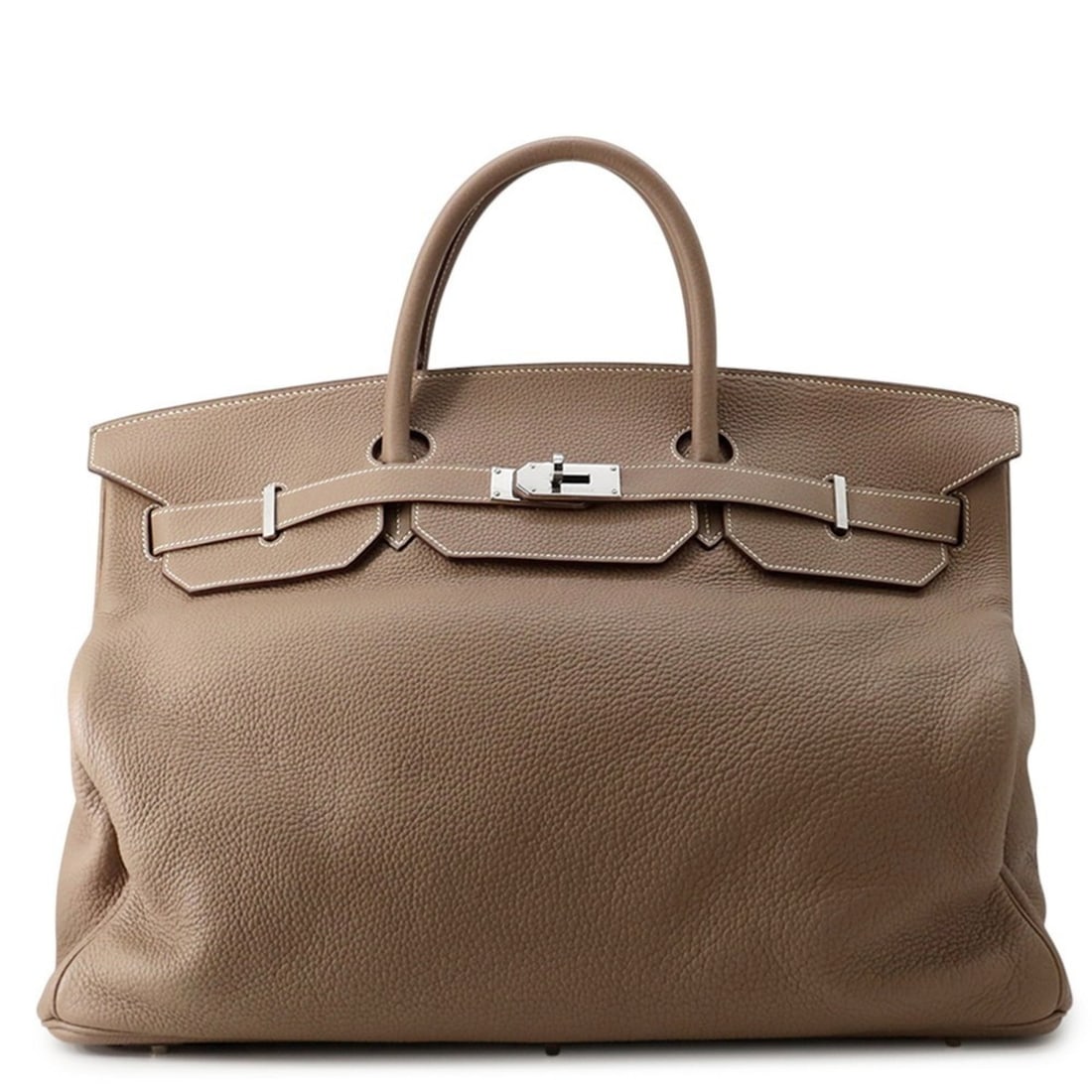 Hermes handbag Haute Couture 50 Etoupe/Taurillon Clemence leather with ?I stamp. HERMES bag.: --- Catalog ---Category: SizeSize (HxWxD): 45cm x 49cm x 26cm / 17.71'' x 19.29'' x 10.23''Category: DesignType: HandbagColor: Etoupe grayGender: WomenClosure: FlapMaterial: Taurillon clemence leather