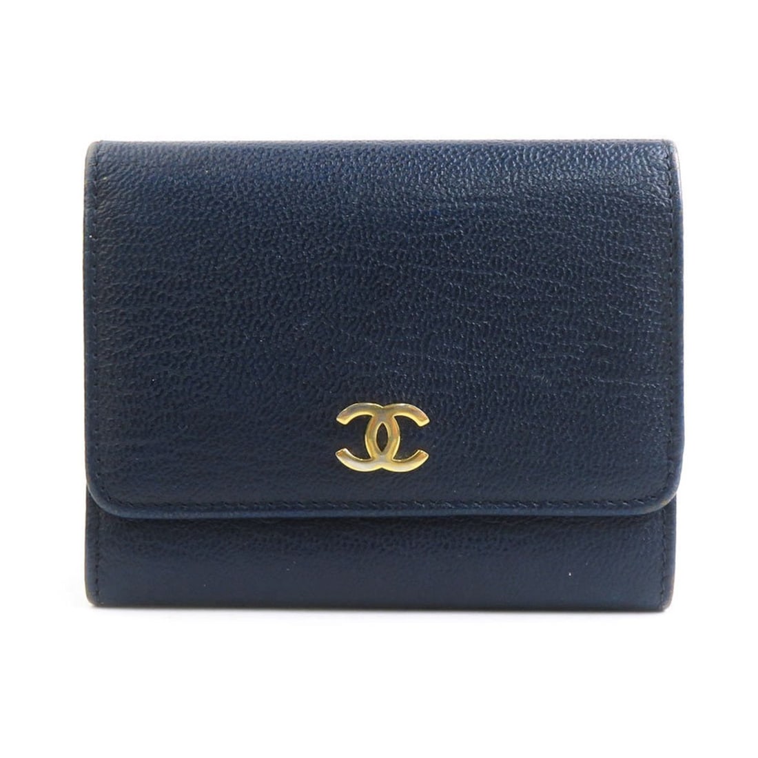 CHANEL Tri-fold Leather Wallet, Navy, Women's, r10949g: --- Catalog ---Category: SizeSize (HxWxD): 7.8cm x 9.7cm x 1cm / 3.07'' x 3.81'' x 0.39''Category: DesignType: Wallet (tri-fold)Color: NavyGender: WomenMaterial: Leather Category: GeneralBrand: Chanel