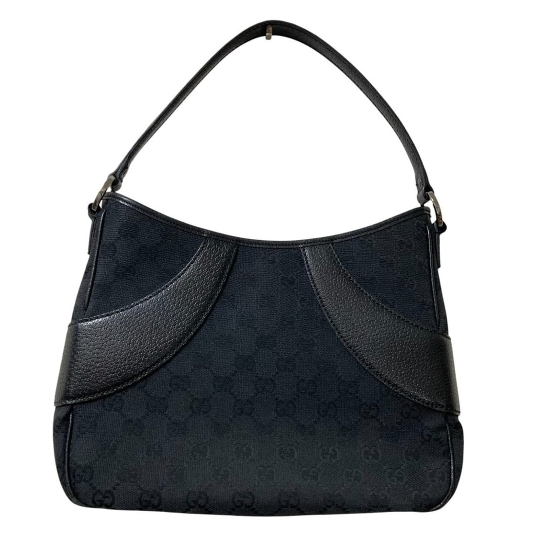 GUCCI GG Canvas and Leather Handbag 113012 Black Women's: --- Catalog ---Category: SizeSize (HxWxD): 23cm x 27cm x 7.5cm / 9.05'' x 10.62'' x 2.95''Category: DesignType: HandbagColor: BlackGender: WomenMaterial: GG canvas Category: GeneralBrand: Gucci--- Ite