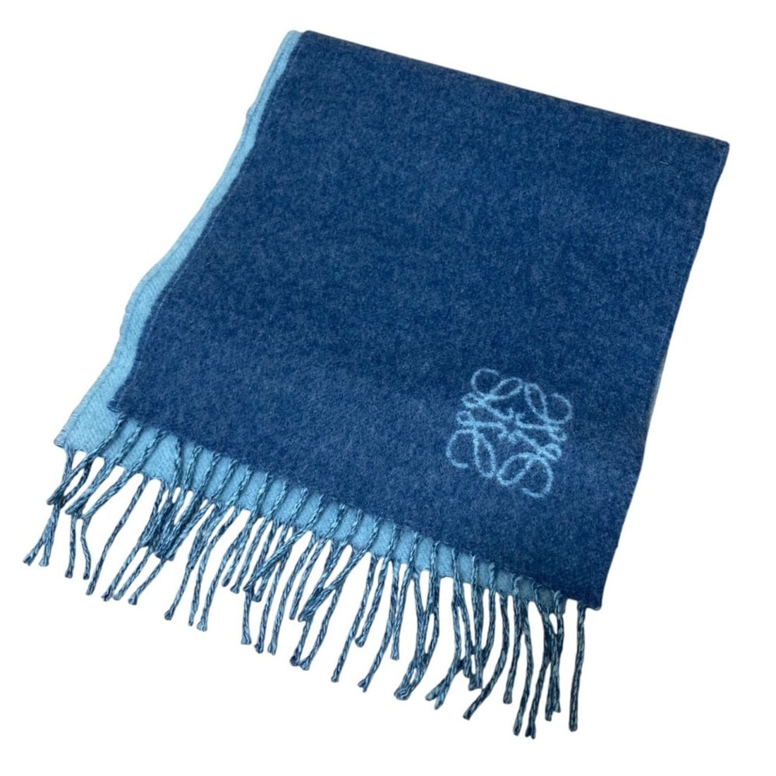 LOEWE Wool Angora Double-Face Fringe Scarf, Blue x Light Blue, Women's: --- Catalog ---Category: SizeSize (LxW): 1.75m x 27.5cm / 68.89'' x 10.82''Category: DesignType: StoleColor: Light blueGender: WomenMaterial: Wool Category: GeneralBrand: Loewe--- Item List ---Section