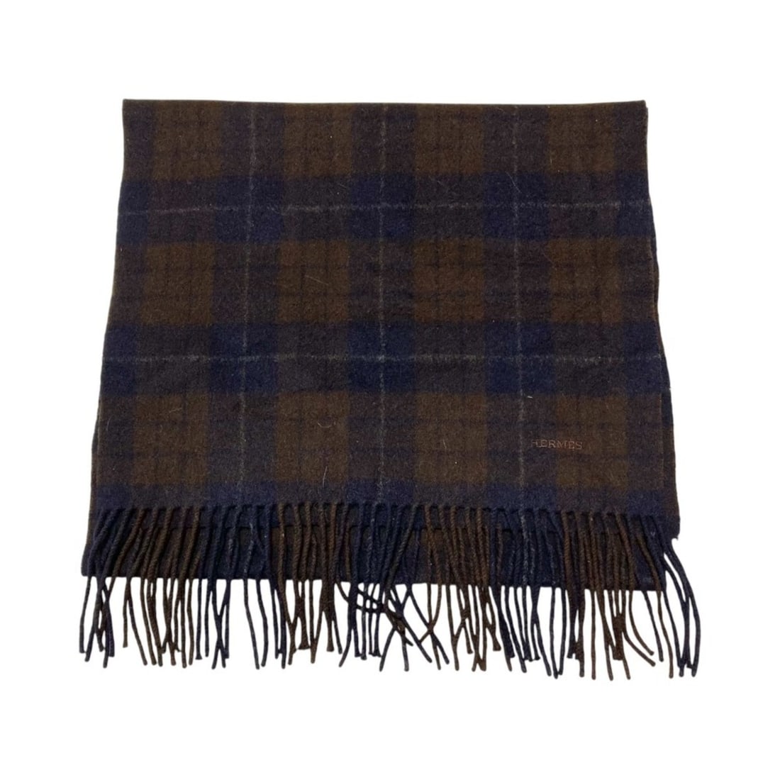 HERMES 100% Cashmere Check Scarf in Brown and Navy for Men Women: --- Catalog ---Category: SizeSize (LxW): 1.39m x 40cm / 54.72'' x 15.74''Category: DesignType: StoleColor: Brown, NavyGender: Men,WomenMaterial: Cashmere Category: GeneralBrand: Hermes--- Item List --