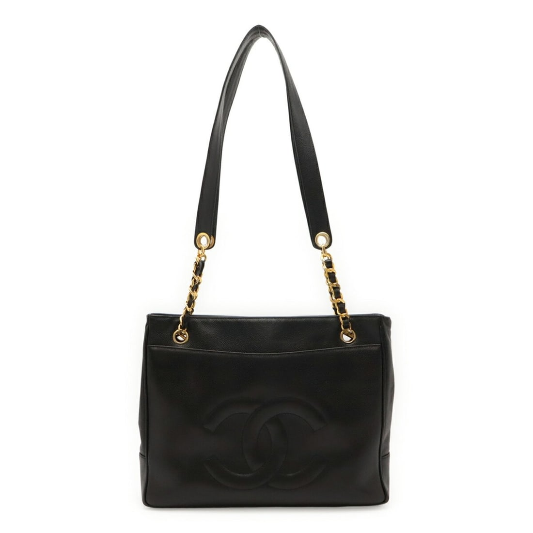 CHANEL Coco Mark Chain Tote Bag, Shoulder Caviar Leather, Black: --- Catalog ---Category: SizeSize (HxWxD): 25cm x 32cm x 6.5cm / 9.84'' x 12.59'' x 2.55''Category: DesignType: Shoulder bag, Tote bagColor: BlackGender: WomenMaterial: Grained Calfskin Category: Gene