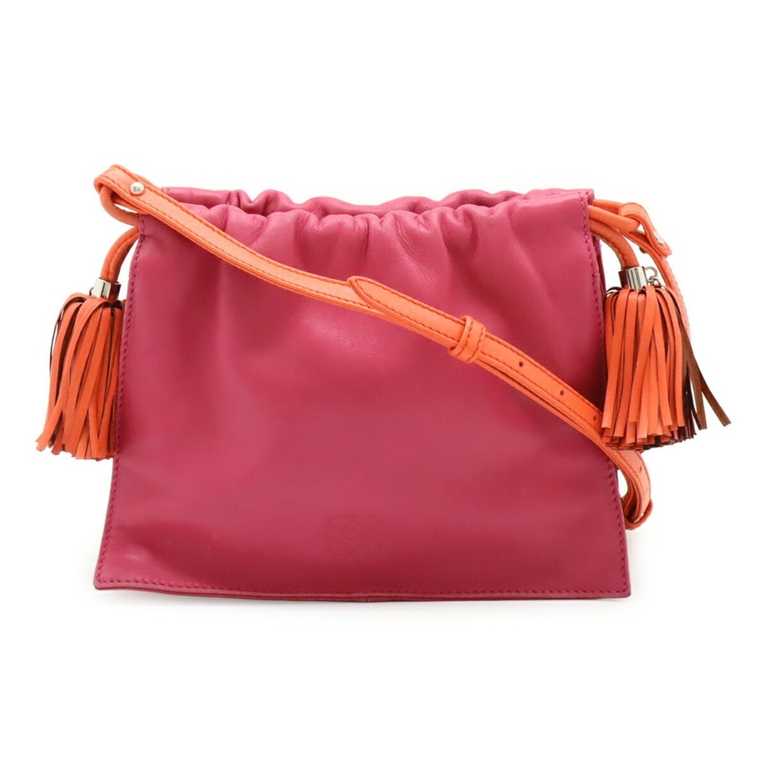 LOEWE Flamenco Anagram Mini Shoulder Bag Pochette Leather Fuchsia Pink Orange: --- Catalog ---Category: SizeSize (HxWxD): 15.5cm x 20cm x 4.5cm / 6.1'' x 7.87'' x 1.77''Category: DesignType: Pochette, Shoulder bagColor: Orange, PinkGender: WomenMaterial: Leather Category: Genera