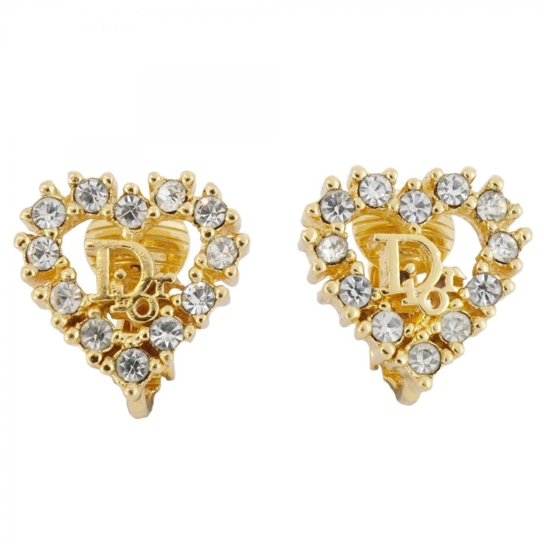 Christian Dior earrings, heart motif, GP plated, rhinestone, gold, for women.: --- Catalog ---Category: SizeSize (HxWxD): 12.80mm x 13.00mm / 0.50'' x 0.51''Category: DesignType: Clip earringsColor: GoldStone: RhinestoneGender: WomenMaterial: Gold platingCategory: GeneralBrand: