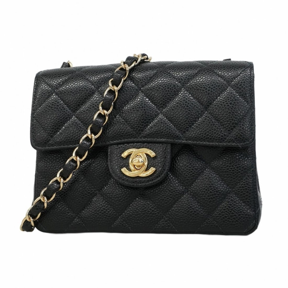 Chanel Mini Matelasse Shoulder Bag with Chain Bag, Caviar Skin, Black, Women's, P2057225: --- Catalog ---Category: SizeSize (HxWxD): 13cm x 17cm x 6.5cm / 5.11'' x 6.69'' x 2.55''Category: DesignType: Shoulder bagColor: BlackGender: WomenMaterial: Grained Calfskin Hardware Color: GoldCateg