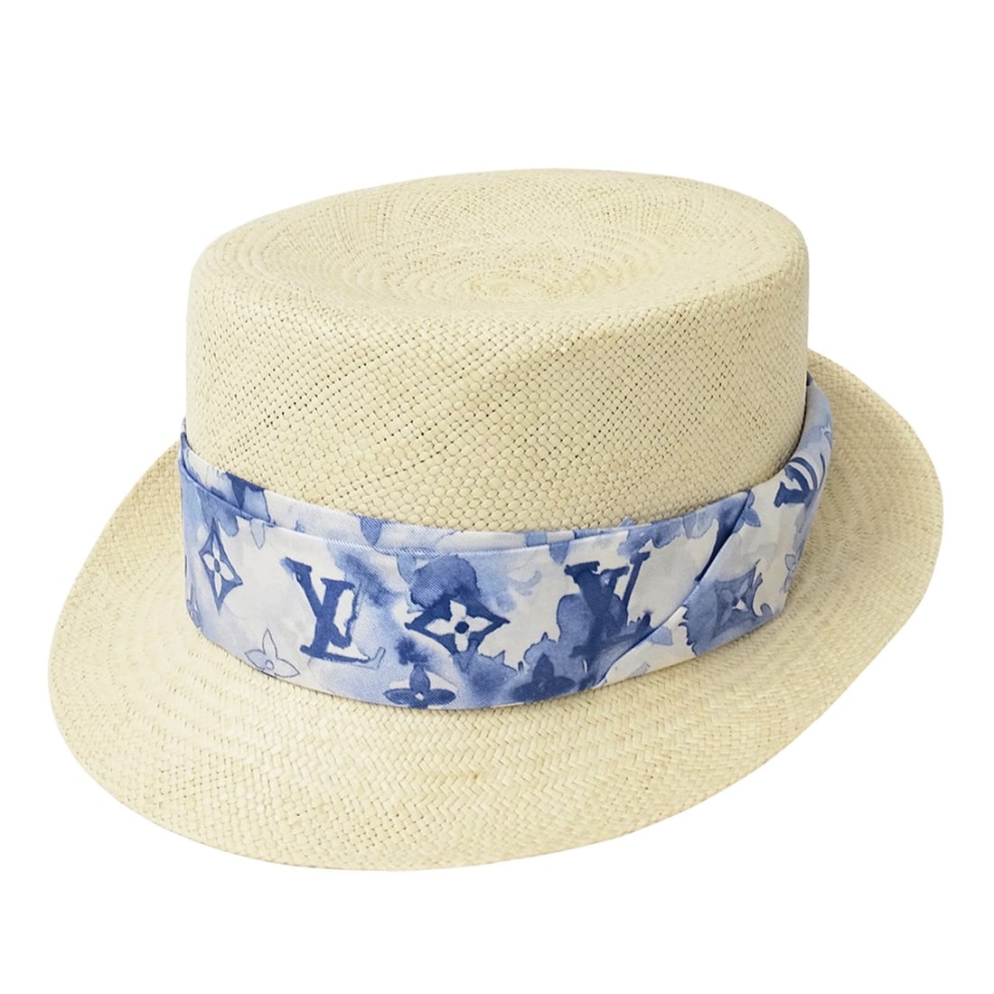 Louis Vuitton Monogram Watercolor Straw Hat, Chapeau Summertime, Beige, Blue, M76762, Size 60,: --- Catalog ---Category: DesignType: BoaterColor: Beige, BlueGender: WomenCategory: GeneralMPN: M76762Brand: Louis VuittonCountry of Origin: ItalyCategory: MeasurementsCircumference: 59cm / 23.22''---