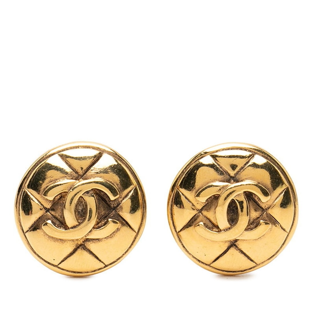 CHANEL Coco Mark Matelasse Earrings, Gold Plated, Women's: --- Catalog ---Category: SizeSize (HxWxD): 26.00mm x 25.50mm / 1.02'' x 1.00''Category: DesignType: Clip earringsColor: GoldGender: WomenMaterial: Gold platingCategory: GeneralBrand: Chanel--- Item Li