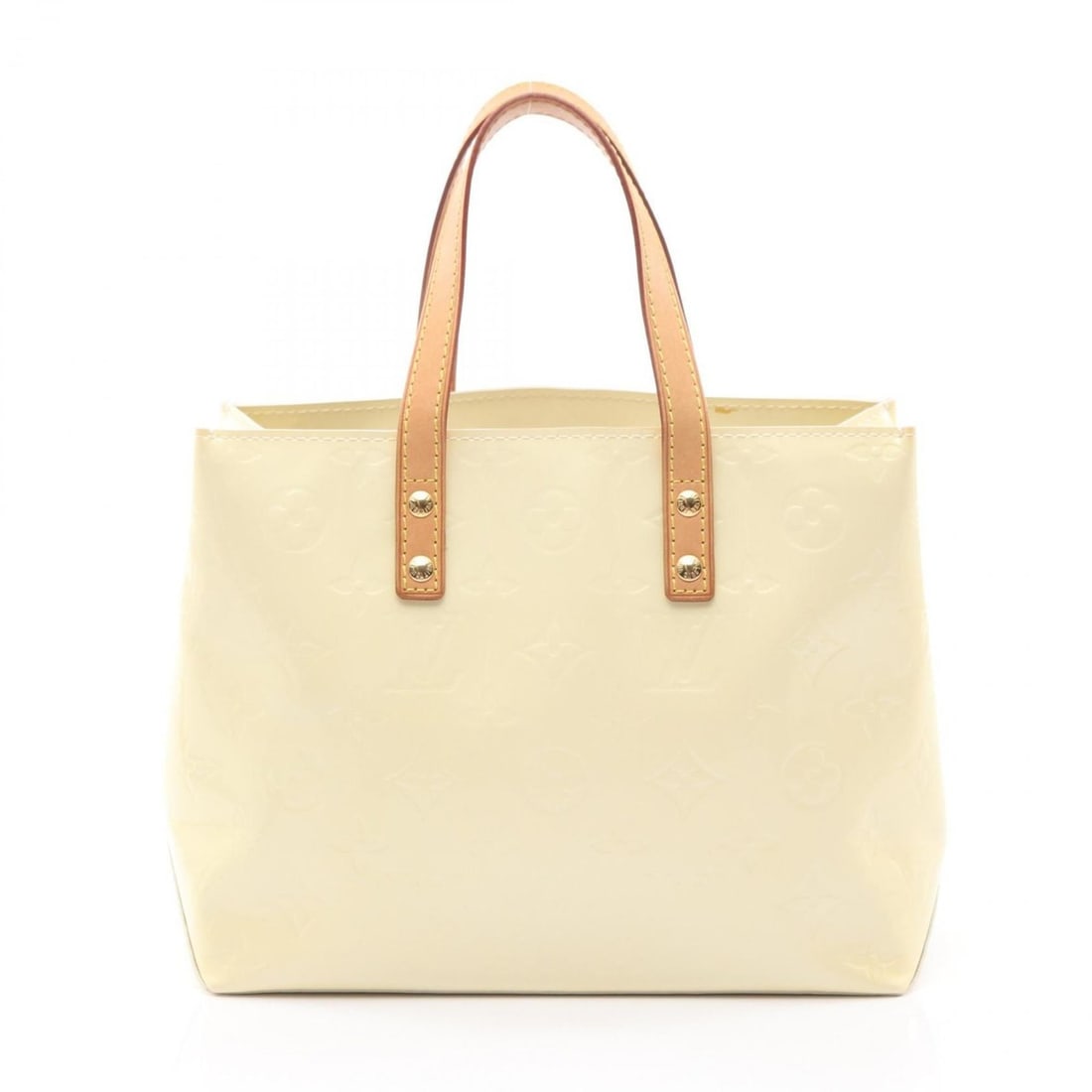 Louis Vuitton Reed PM Monogram Vernis Perle Handbag, Leather, Women's, Ivory, M91336: --- Catalog ---Category: SizeSize (HxWxD): 18cm x 22cm x 10cm / 7.08'' x 8.66'' x 3.93''Category: DesignType: HandbagColor: Ivory, PearlGender: WomenMaterial: Monogram Vernis Category: GeneralMPN: M91