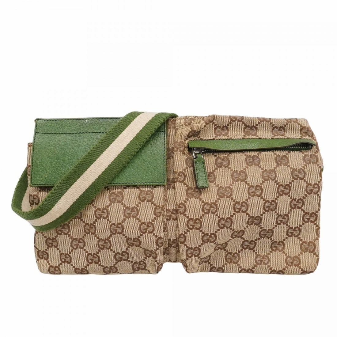 Gucci GG Canvas Waist Bag 28566, Brown/Green, Women's: --- Catalog ---Category: SizeSize (HxWxD): 16.5cm x 28.5cm x 5.00mm / 6.49'' x 11.22'' x 0.19''Category: DesignType: Fanny packColor: Brown, GreenGender: WomenMaterial: Canvas Hardware Color: SilverCa