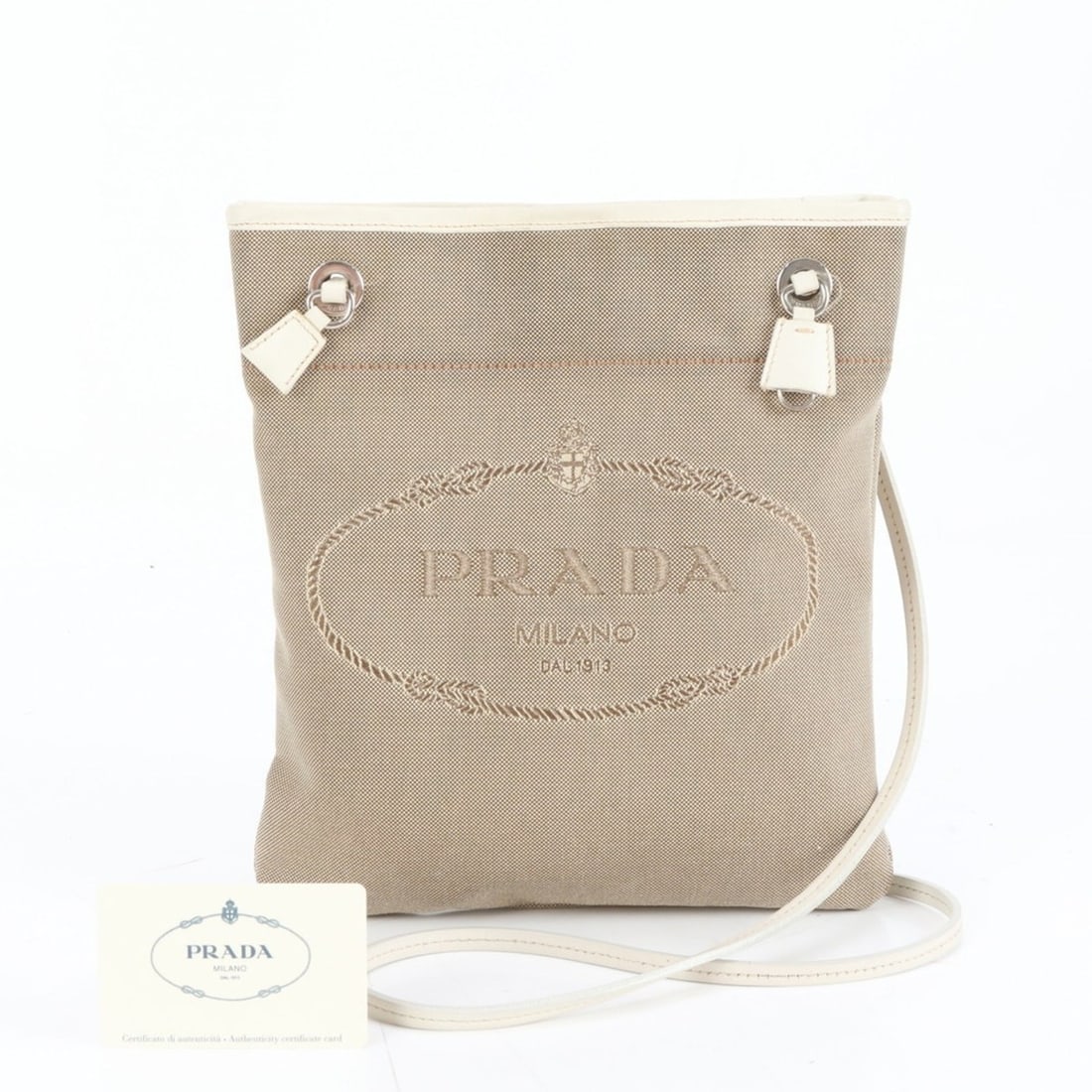 Prada Logo Jacquard BT0551 Leather Shoulder Bag for Women: --- Catalog ---Category: SizeSize (HxWxD): 26cm x 23cm x 4cm / 10.23'' x 9.05'' x 1.57''Category: DesignType: Shoulder bagColor: BeigeGender: WomenMaterial: Leather , Canvas Category: GeneralMPN: BT05