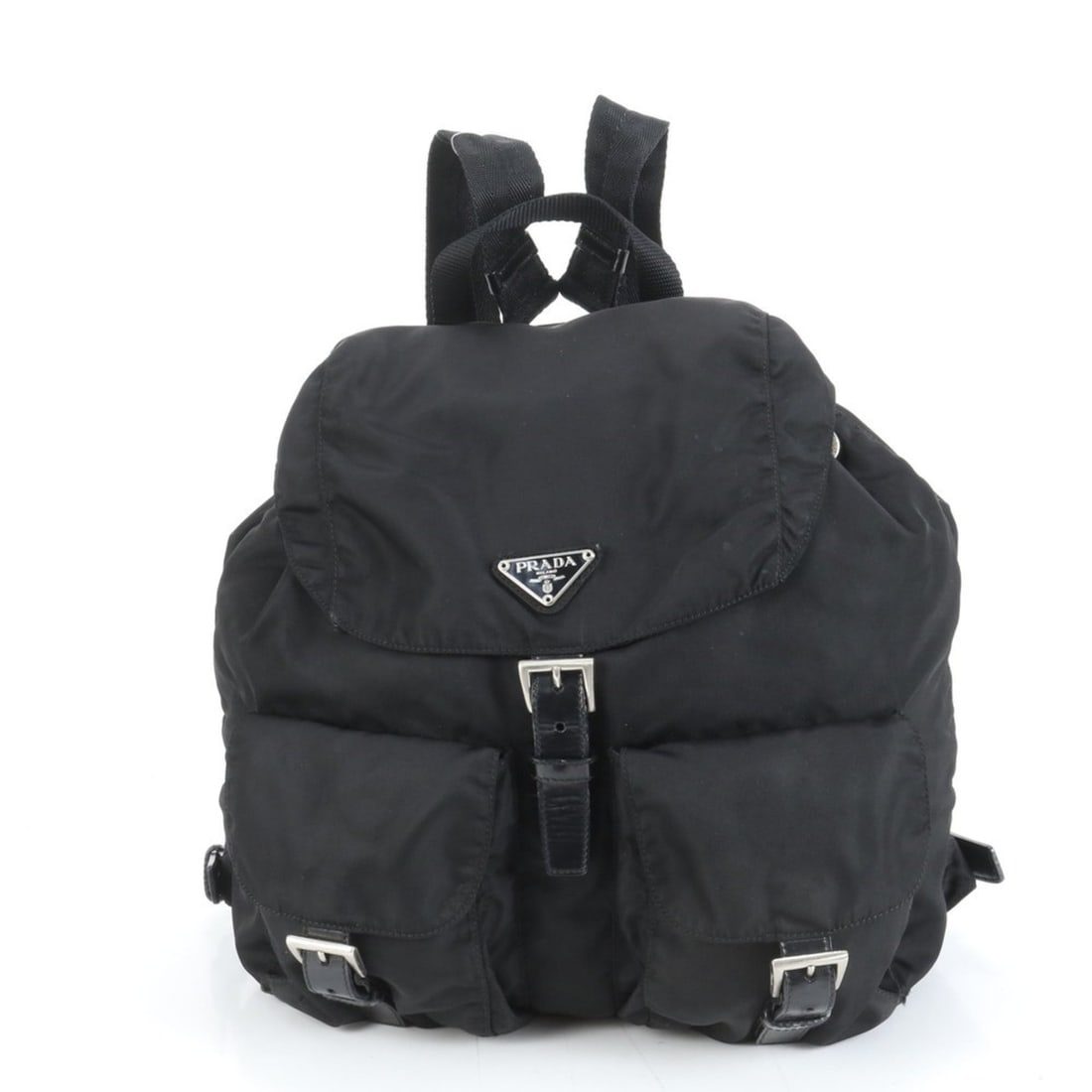 Prada Tessuto nylon and leather rucksack with triangle logo, shoulder bag for women: --- Catalog ---Category: SizeSize (HxWxD): 23cm x 29cm x 14cm / 9.05'' x 11.41'' x 5.51''Category: DesignType: Backpack, Shoulder bagColor: BlackGender: WomenMaterial: Leather , Nylon Category: Genera