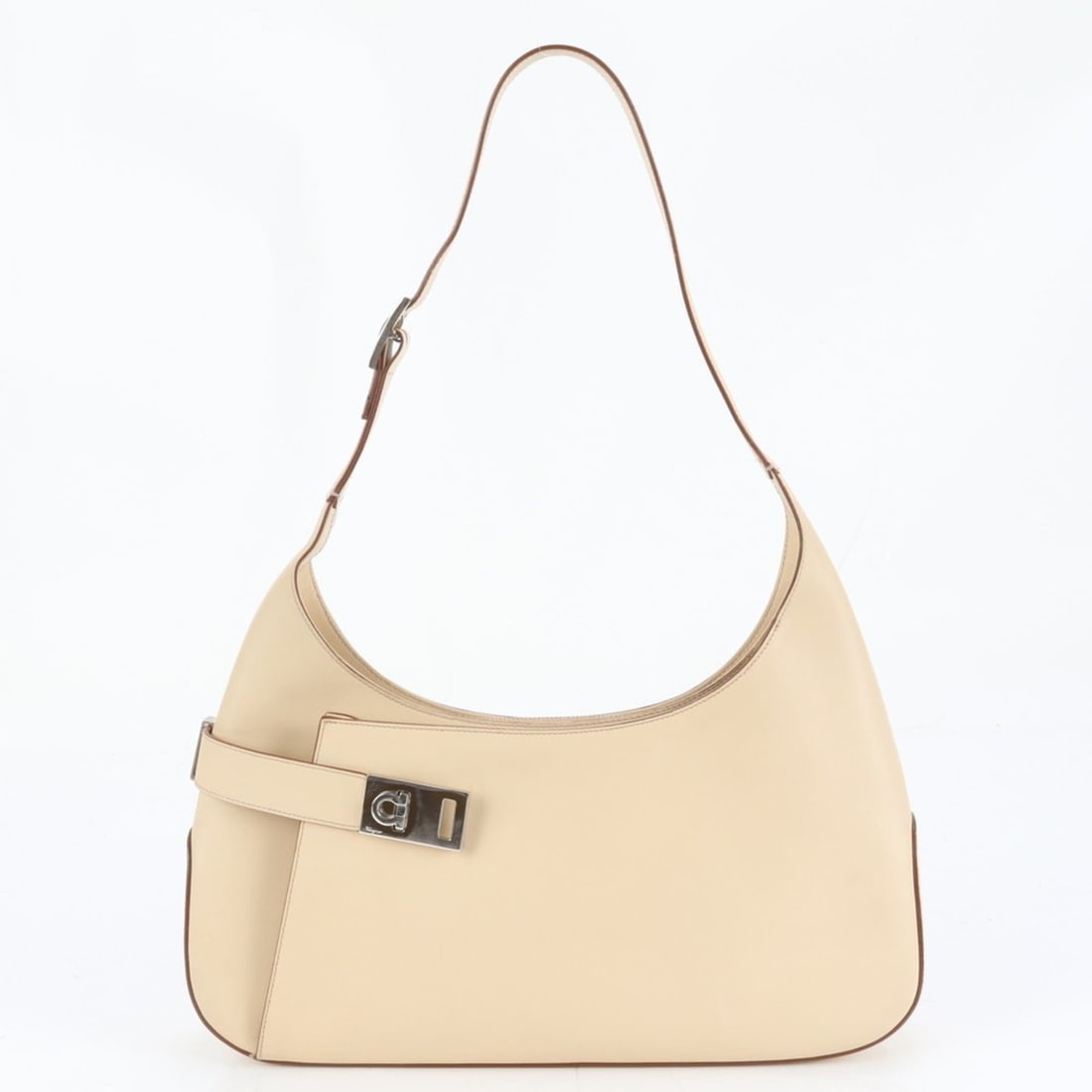 Salvatore Ferragamo Gancini Leather One-Shoulder Bag, Beige, Women's: --- Catalog ---Category: SizeSize (HxWxD): 18cm x 37cm x 6.5cm / 7.08'' x 14.56'' x 2.55''Strap Length: 65cm / 25.59''Category: DesignType: Shoulder bagColor: BeigeGender: WomenMaterial: Leather Categ