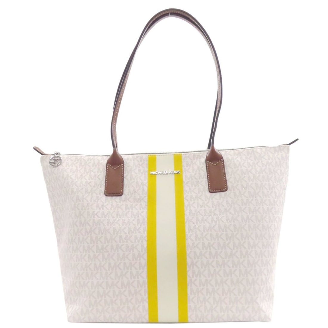 Michael Kors MK Signature Tote Bag PVC Women's: --- Catalog ---Category: SizeSize (HxWxD): 28cm x 44cm x 16cm / 11.02'' x 17.32'' x 6.29''Category: DesignType: Tote bagColor: Brown, White, YellowGender: WomenMaterial: PVC Category: GeneralBrand: Mi