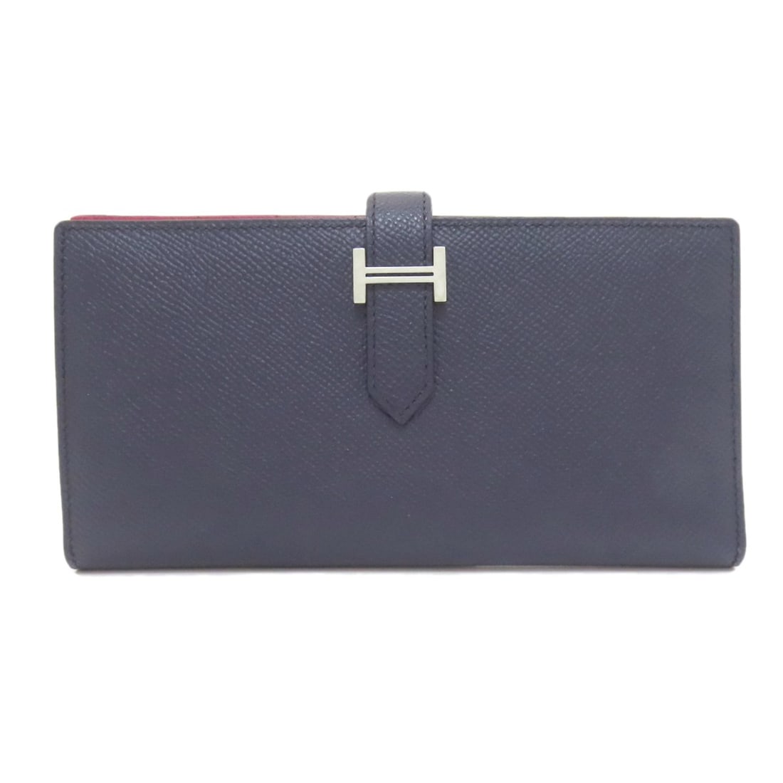 Hermes Hermès Bearn soufflet long wallet in blue indigo and rose purple with silver hardware,: --- Catalog ---Category: SizeSize (HxWxD): 9.5cm x 17.5cm x 1.5cm / 3.74'' x 6.88'' x 0.59''Category: DesignType: Long wallet (bi-fold)Color: Navy, PurpleGender: WomenMaterial: Epsom leather Category: