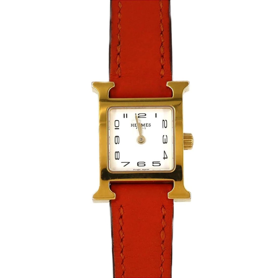 Hermès H Watch GP HH1.101 Quartz Wristwatch: --- Catalog ---Category: SizeCase Diameter: 17mm / 0.67''Category: DesignType: WristwatchGender: WomenColor (Dial): WhiteMaterial (Case): Gold platedCategory: GeneralMPN: HH1.101Brand: HermesCategory: