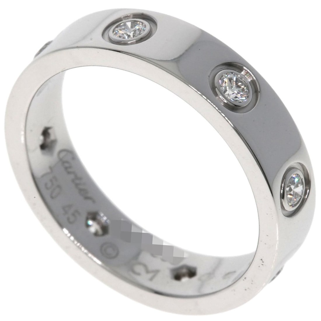 Cartier Mini Love Ring, Full Diamond, #45, 18K White Gold, Women's, CARTIER: --- Catalog ---Category: SizeWidth: 4mm / 0.16''Weight: 3.8g / 0.13oz.JP Size: 5US Size: 3.5Category: DesignType: Band ringStone: DiamondGender: WomenMaterial: White gold (18K)Category: GeneralBrand:
