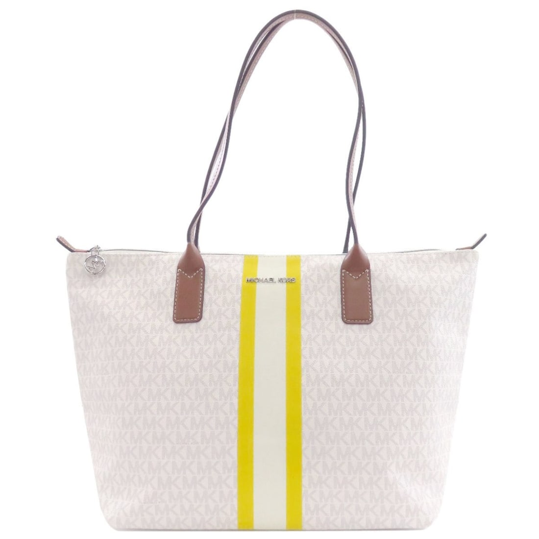 Michael Kors MK Signature Tote Bag PVC Women's: --- Catalog ---Category: SizeSize (HxWxD): 28cm x 44cm x 16cm / 11.02'' x 17.32'' x 6.29''Category: DesignType: Tote bagColor: Brown, White, YellowGender: WomenMaterial: PVC Category: GeneralBrand: Mi