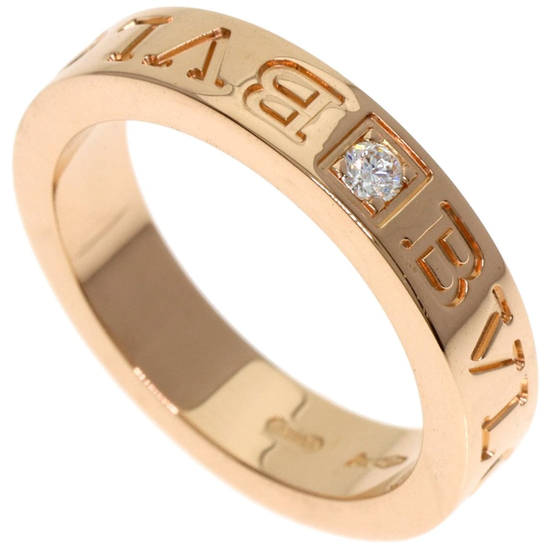 BVLGARI Double Logo 1P Diamond Ring in 18K Pink Gold for Women: --- Catalog ---Category: SizeJP Size: 8.5US Size: 4.5Category: DesignType: Band ringStone: DiamondGender: WomenMaterial: Pink gold (18K)Category: GeneralBrand: Bvlgari--- Item List ---Section: Conditi