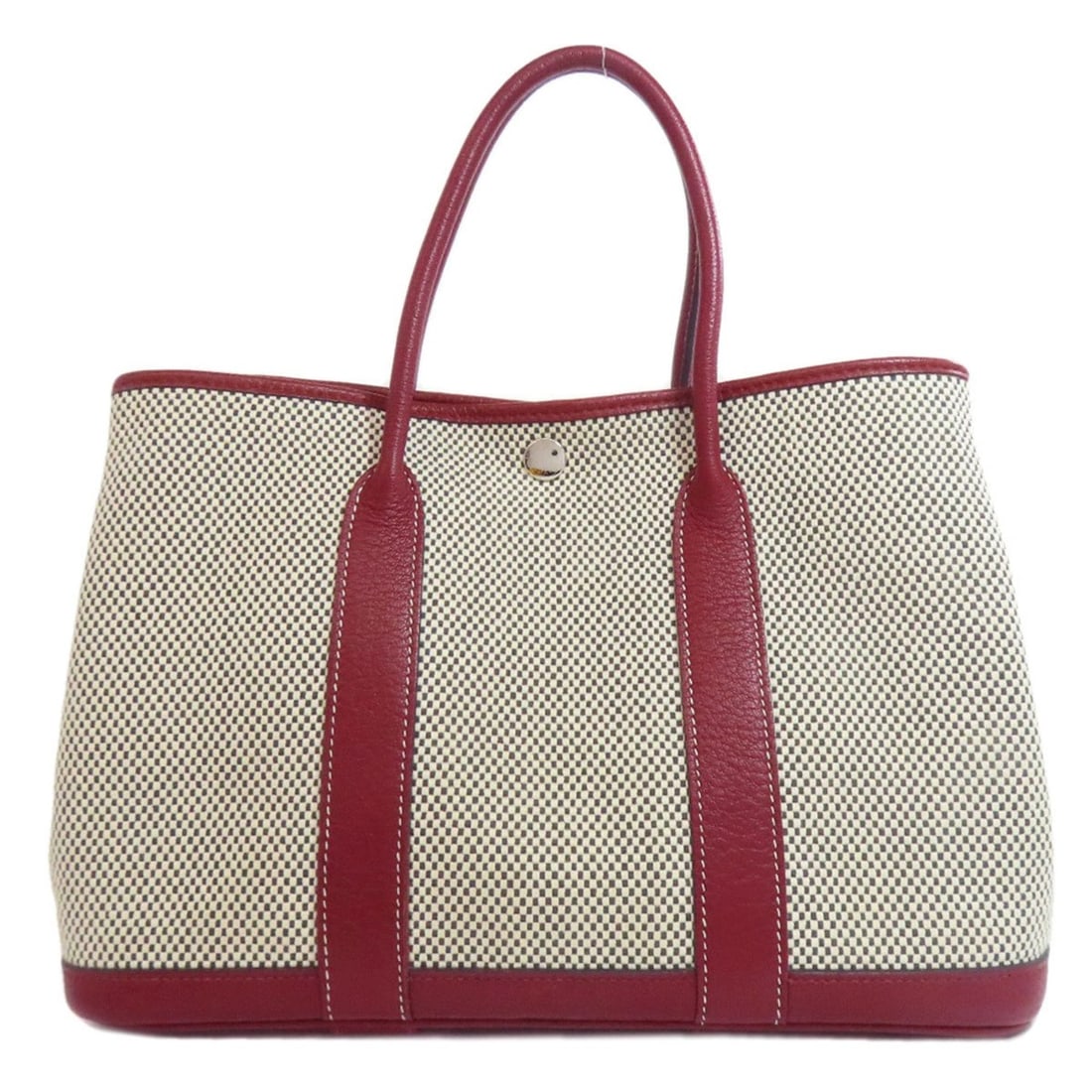 Hermes Hermès Garden Party TPM Silver Hardware Canvas Tote Bag for Women: --- Catalog ---Category: SizeSize (HxWxD): 21cm x 30cm x 13cm / 8.26'' x 11.81'' x 5.11''Handle Length: 27cm / 10.62''Category: DesignType: Tote bagColor: Bordeaux, GrayGender: WomenMaterial: Canvas C