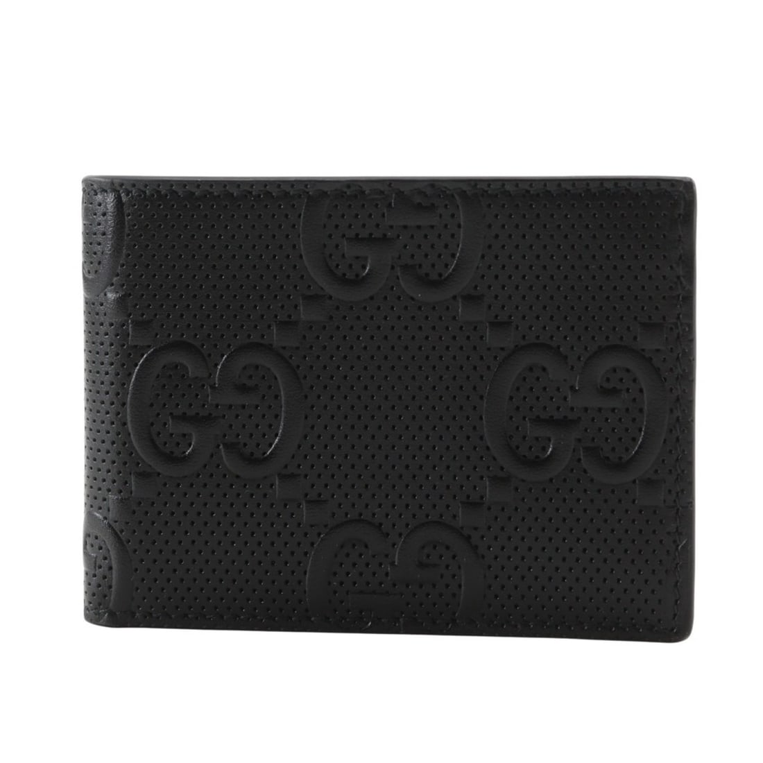 Gucci GG embossed bifold billfold 625559 in black calfskin with an open pattern for men: --- Catalog ---Category: SizeSize (HxWxD): 7.5cm x 10cm x 2cm / 2.95'' x 3.93'' x 0.78''Category: DesignType: Coin purse/coin caseColor: BlackGender: MenMaterial: Leather Leather/Fur Type: CalfskinCat