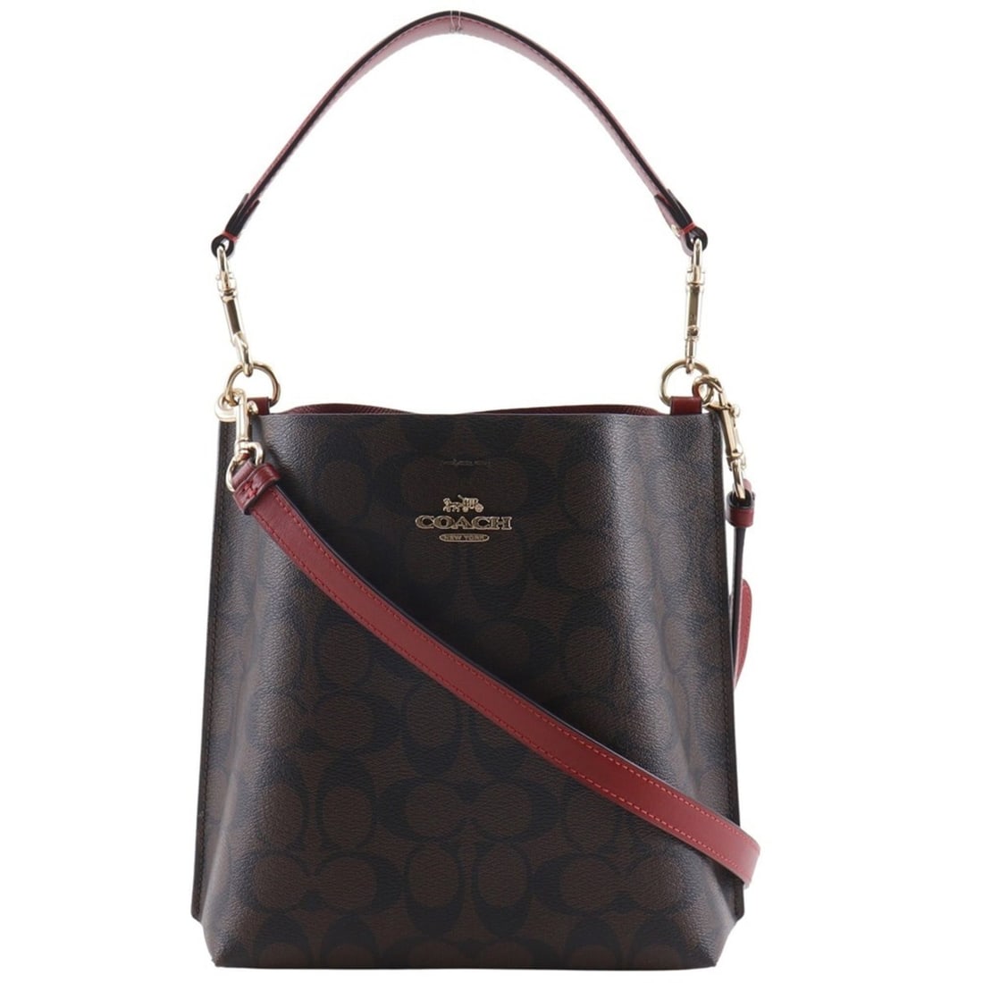 Coach Molly Bucket Signature 2-Way Shoulder Bag F2223, Brown, PVC and Leather, A5 Size, Magnetic: --- Catalog ---Category: SizeSize (HxWxD): 22cm x 22cm x 11cm / 8.66'' x 8.66'' x 4.33''Category: DesignType: Shoulder bagColor: BrownGender: WomenMaterial: PVC , Leather Category: GeneralMPN: F2223Br