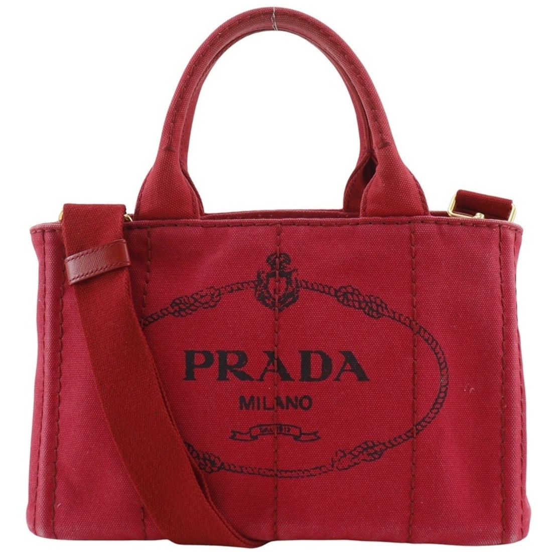 Prada Canapa Tote Mini Handbag 2-way Shoulder Canvas Red A5 Open Women's: --- Catalog ---Category: SizeSize (HxWxD): 18cm x 28cm x 15cm / 7.08'' x 11.02'' x 5.9''Category: DesignType: Handbag, Tote bagColor: Red colorGender: WomenMaterial: Canvas Category: GeneralBrand: Pra