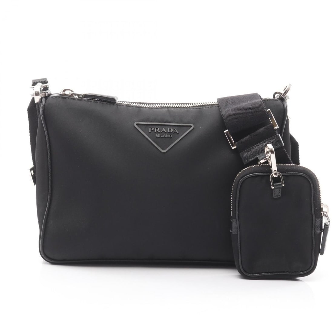 Prada Shoulder Bag in Nylon and Saffiano Leather, Black, for Men Women, 2VH113: --- Catalog ---Category: SizeSize (HxWxD): 16.5cm x 23.5cm x 5.5cm / 6.49'' x 9.25'' x 2.16''Category: DesignType: Shoulder bagColor: BlackGender: Men,WomenMaterial: Nylon , Saffiano triangle Category