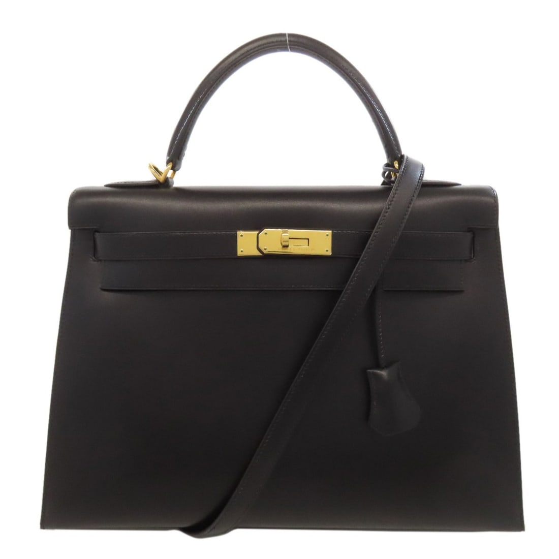 Hermès Kelly 32 Handbag in Box Calf Leather with External Stitching and Gold Hardware, Women's: --- Catalog ---Category: SizeSize (HxWxD): 24cm x 33cm x 11.5cm / 9.44'' x 12.99'' x 4.52''Category: DesignType: HandbagColor: BlackGender: WomenMaterial: Box calf leather Category: GeneralBrand: Herm